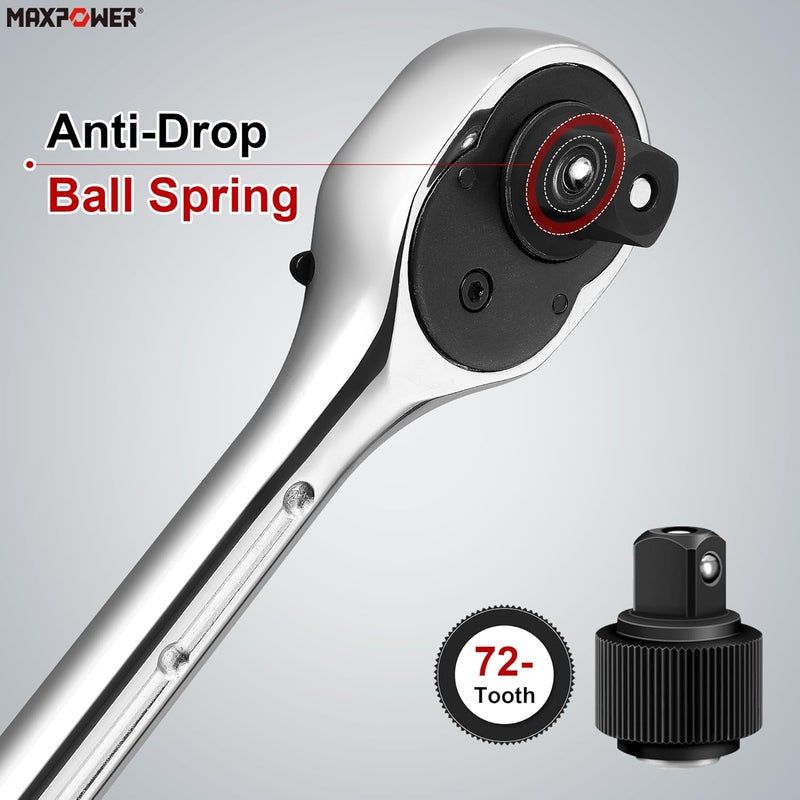 Max Power 1/2-Inch Drive Extendable Ratchet Wrench, 1/2 Inch Drive Ratchet Socket Wrench, Quick Release 72-Tooth Reversible Ratcheting Feature(16.1" - 22" Length) - Image 3